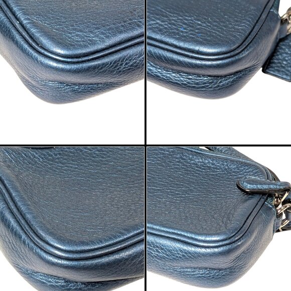 Coach Metallic Blue Leather Mini Double-Zip Pouch Crossbody Camera Bag F53372 - Picture 7 of 11